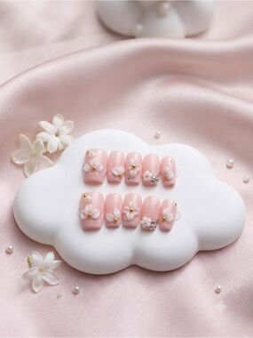 Pink Floral 3D Press-On Nails - Elegant Spring Look
